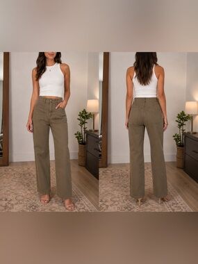High-Rise Wide Leg / Straight Leg Olive Utility Pants